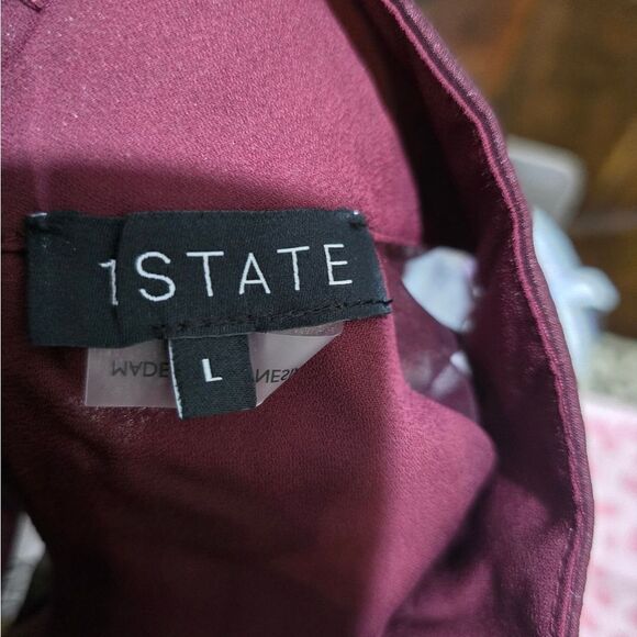 1.STATE Mock Neck Raglan Long Sleeve Blouse NWOT Size Large Burgandy - Picture 6 of 6